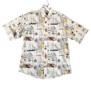 Vtg Faded Glory Nautical Sailing Ships Shirt Men's M Button Down Cotton Coastal